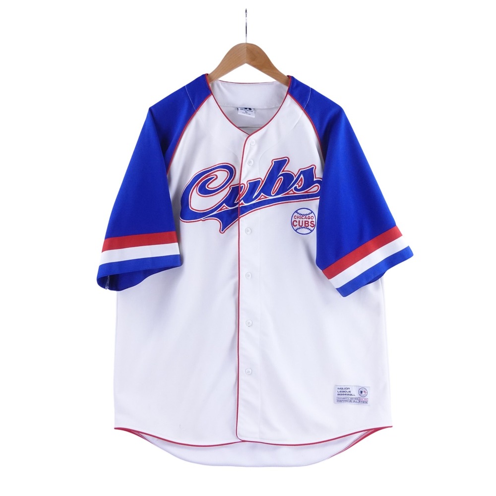 Dynasty Mens XL Chicago‎ Cubs MLB Baseball Jersey  White Blue Button Up